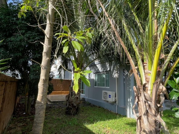 House for rent in Thalang, pet-friendly with a spacious green garden and mature trees.